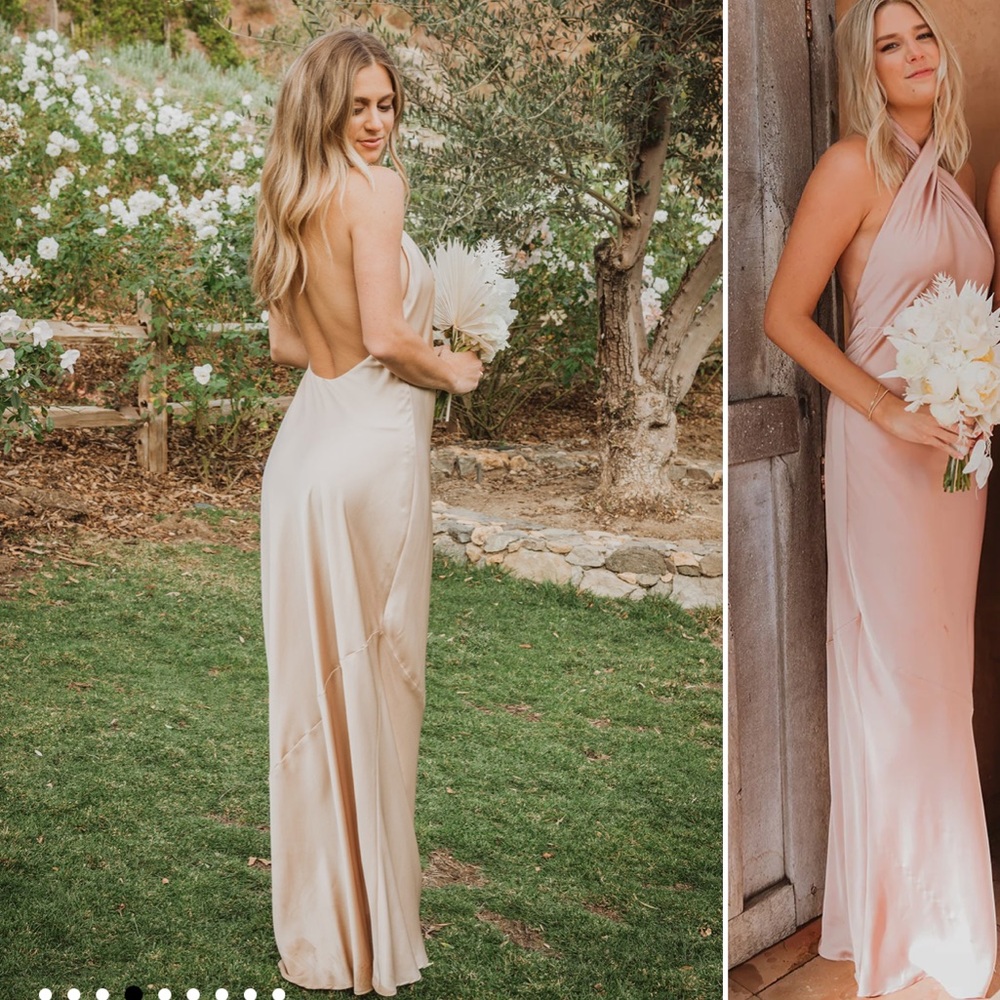 Show Me Your MuMu Jasmine Champagne Satin Halter Maxi Dress - Picture 2 of 3